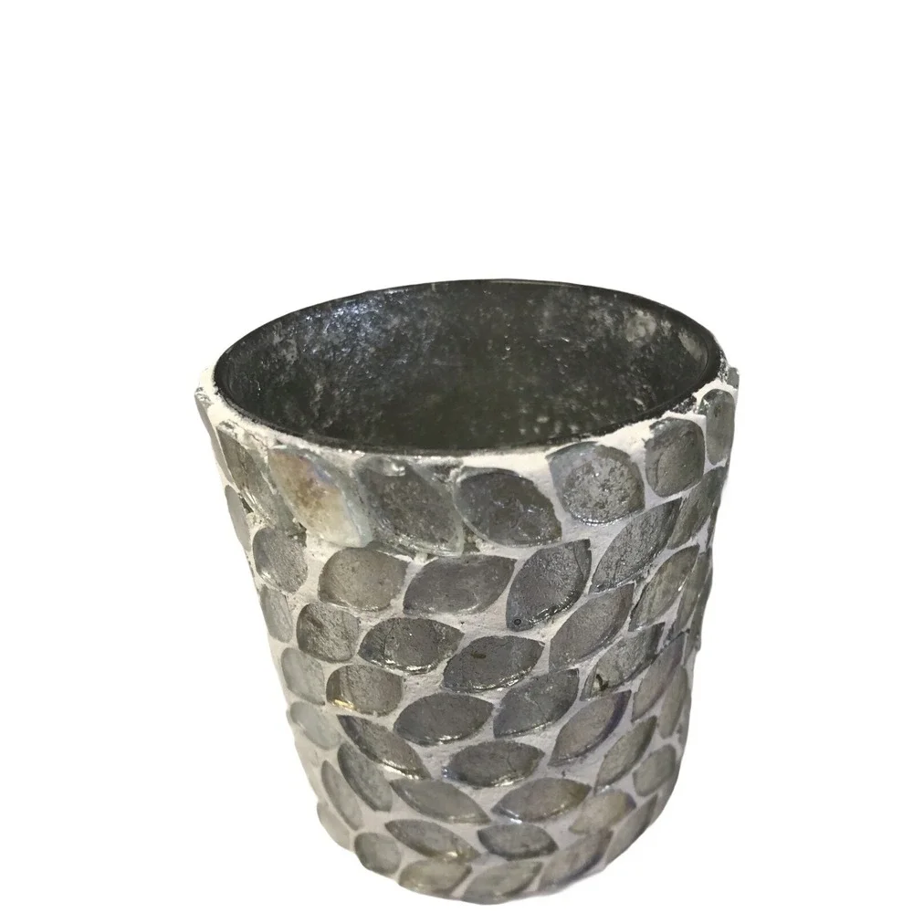 Votive Candle Holders Set 3 Silver Leaf Mosaic Glass Decor 3 1/2" X 3" - Picture 6 of 9